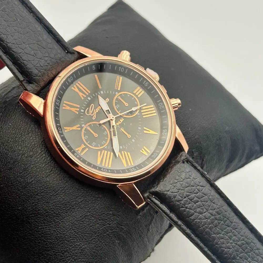 Geneva Platinum RoseGold Women's Fashion Watch Black Strap Working New Battery